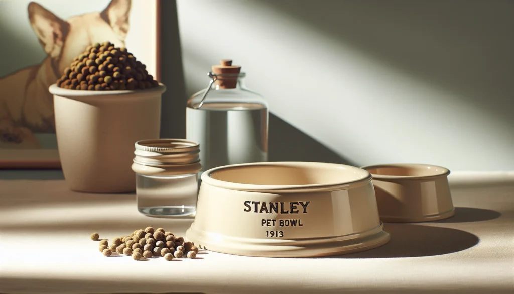 Pet Bowl Stanley 1913 em cor cream, ambiente moderno com água e ração ao lado